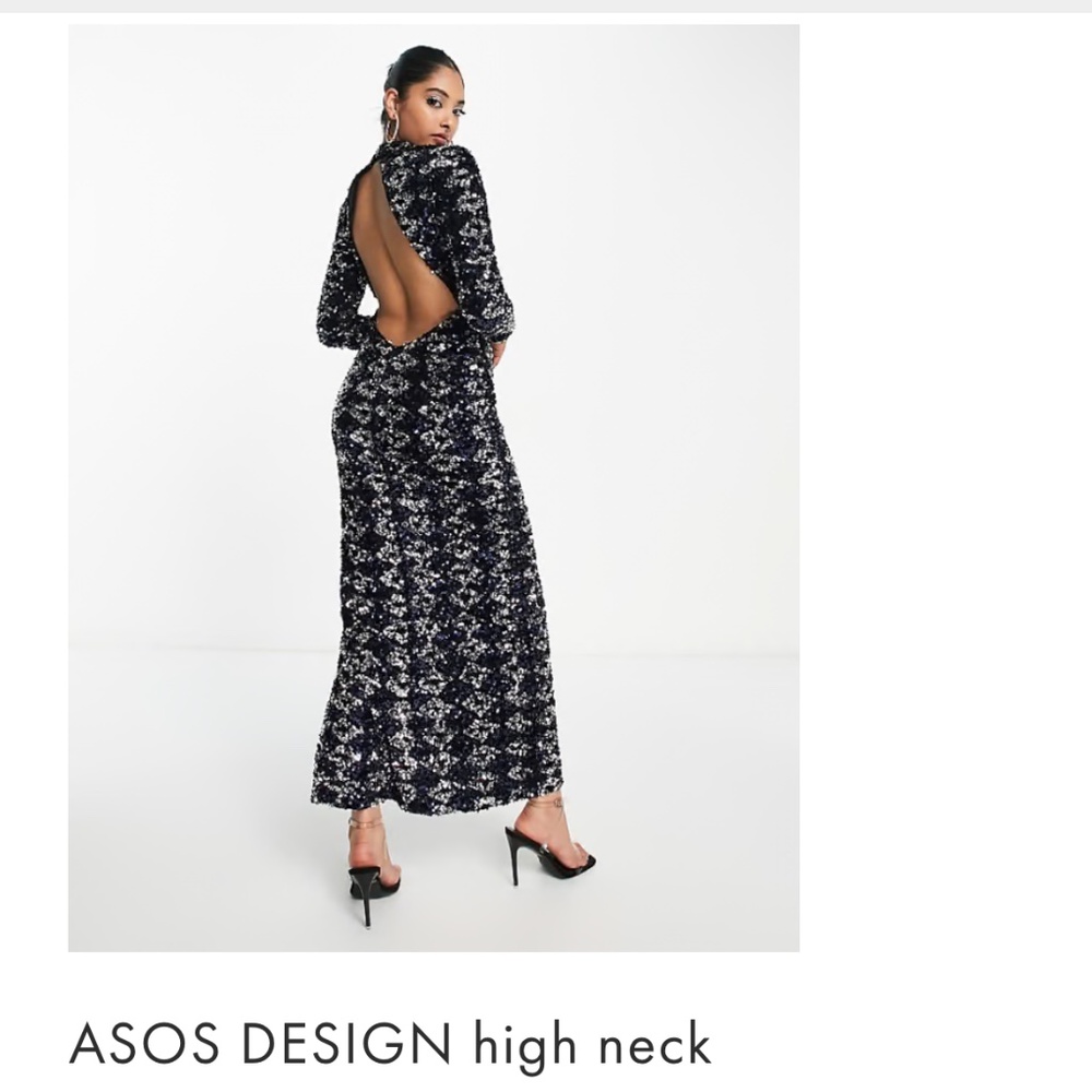 High neck open back sequin dress